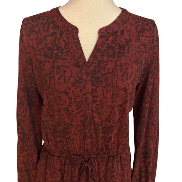 Garnet Hill Ines Women's Size Small Animal Print Dress Blouson Pockets LS Maroon - Picture 2 of 7